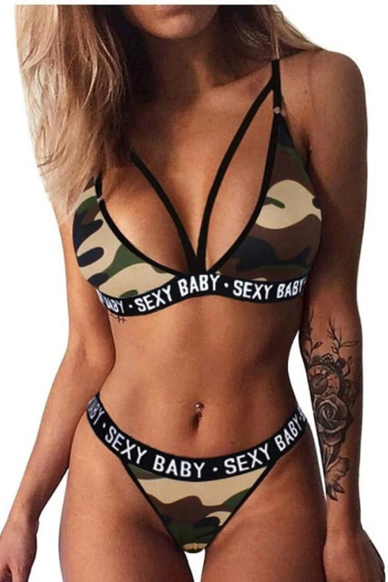 Sexy B2B Leopard Bra and Panty Set with Camouflage Design