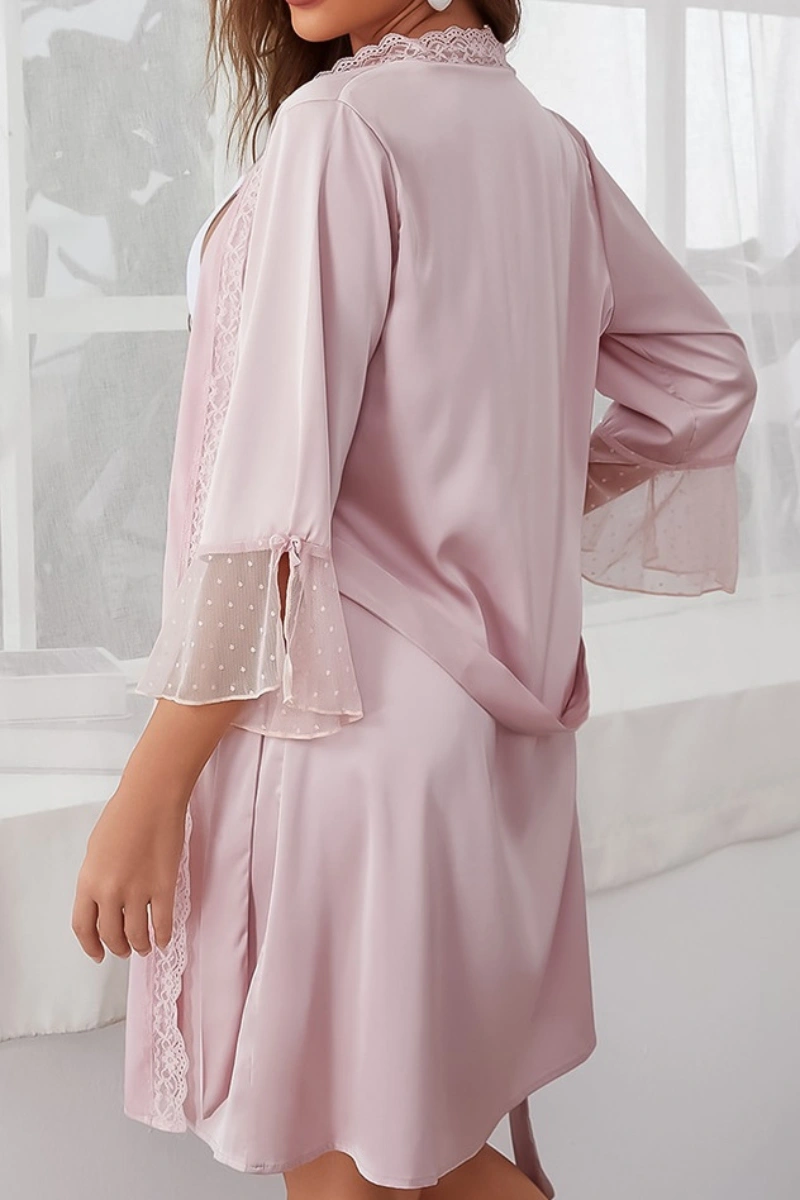 Back side of custom Sexy Nightgown featuring sheer polka dot sleeves and lace collar