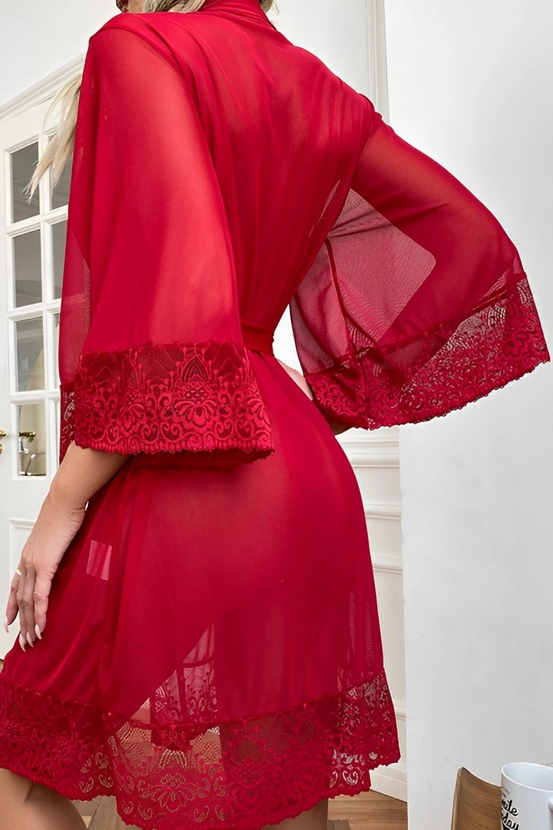 Sheer Sexy Nightgown bulk showing back lace details and flowy sleeves