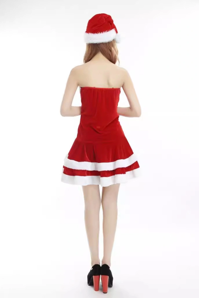 Alt Text: velvet christmas lingerie back view in red velvet and white fur trim
