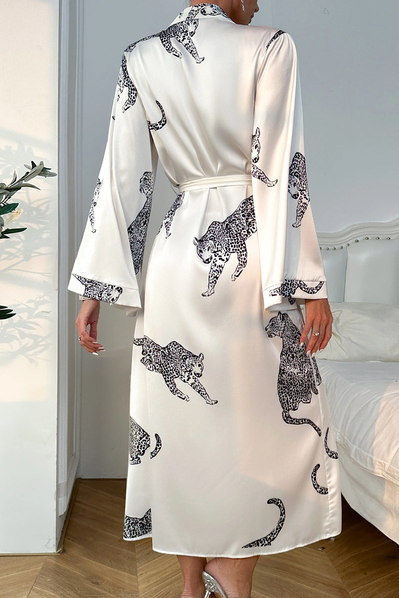 Back view of b2b White Sexy Nightgown showing full leopard print details
