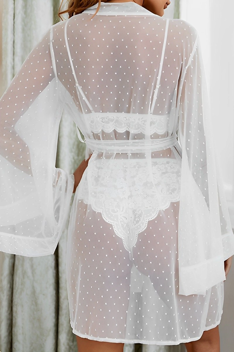 Alt Text: White Sexy Nightgown wholesale sheer robe back design