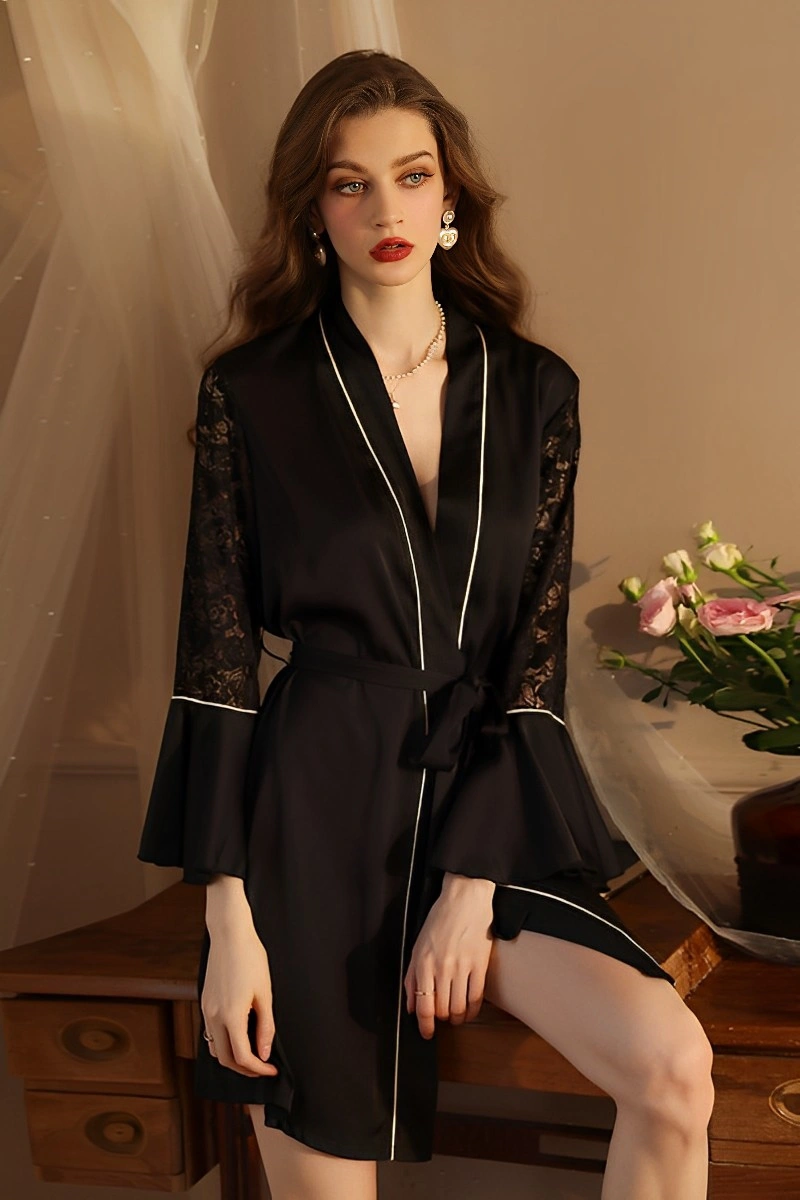 alt text: custom Sheer Sexy Nightgown in black with lace and silk details
