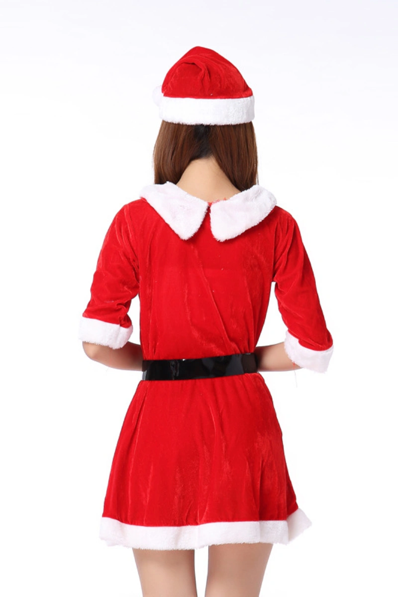 Alt Text: christmas lingerie red Santa dress with white fur trim back view