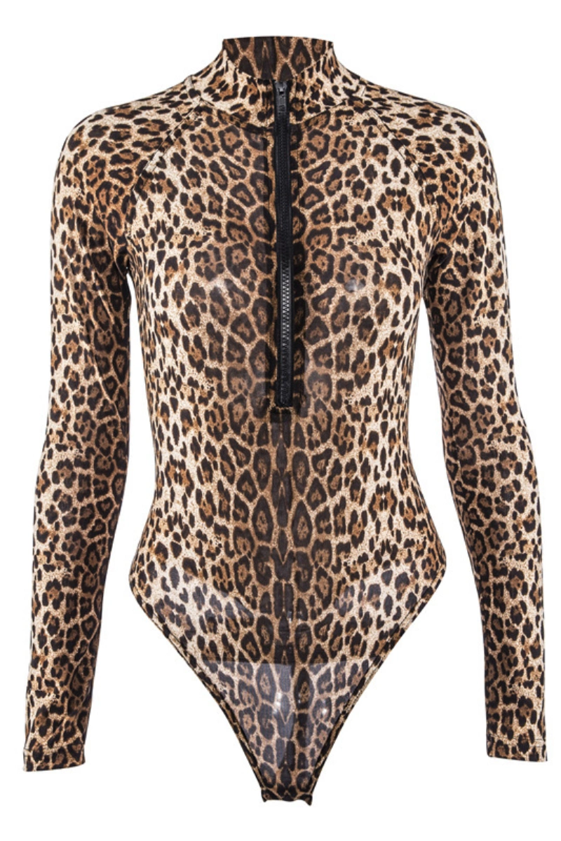 Alt text: b2b animal print lingerie set with zipper closure