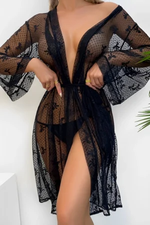 Alt Text: Deep V design private label Black Sexy Nightgown in black