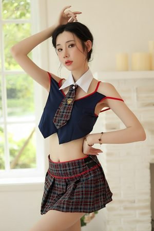 Sexy short English plaid skirt school dress 7088