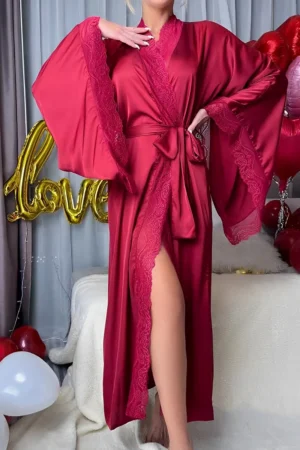 Wine red OEM Sexy Lace Nightgown with elegant lace borders