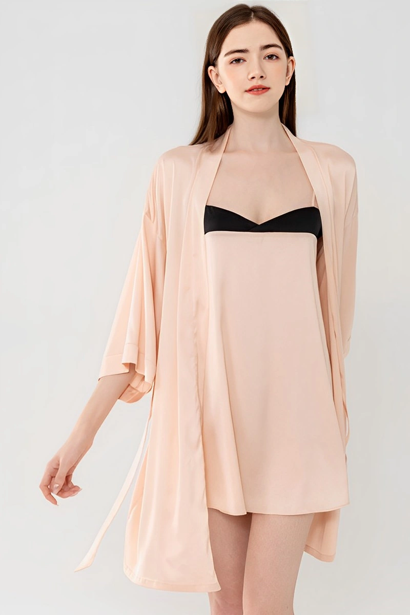 OEM silk sexy nightgown in beige color with black bust design