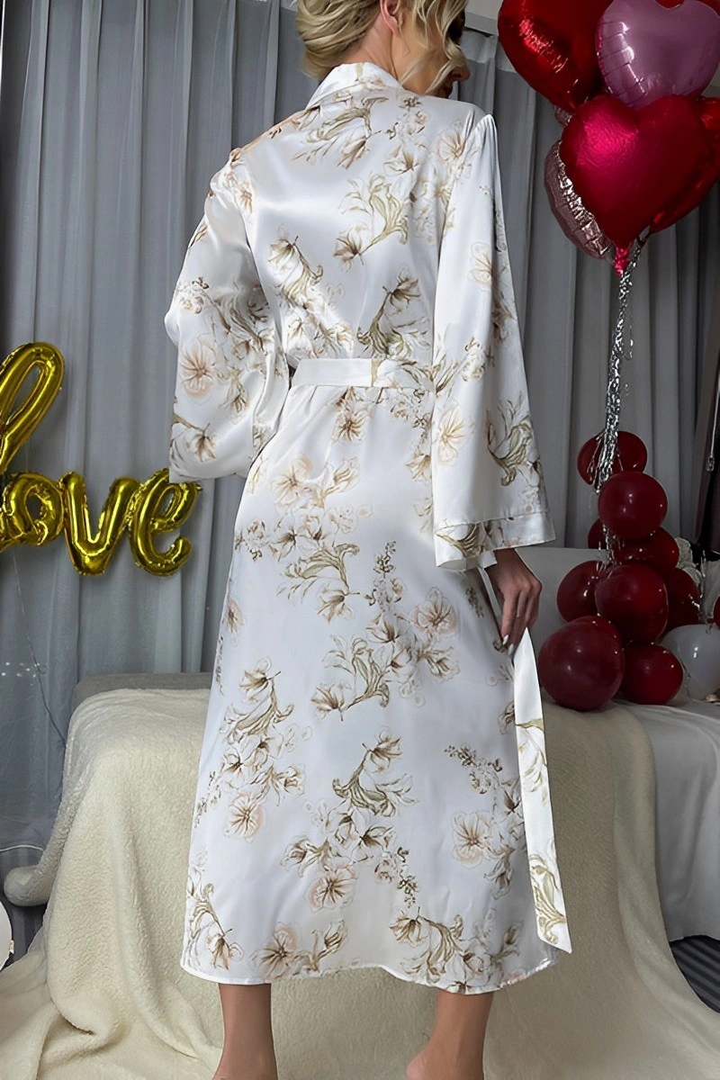 Private label White Sexy Nightgown in floral satin fabric, back view