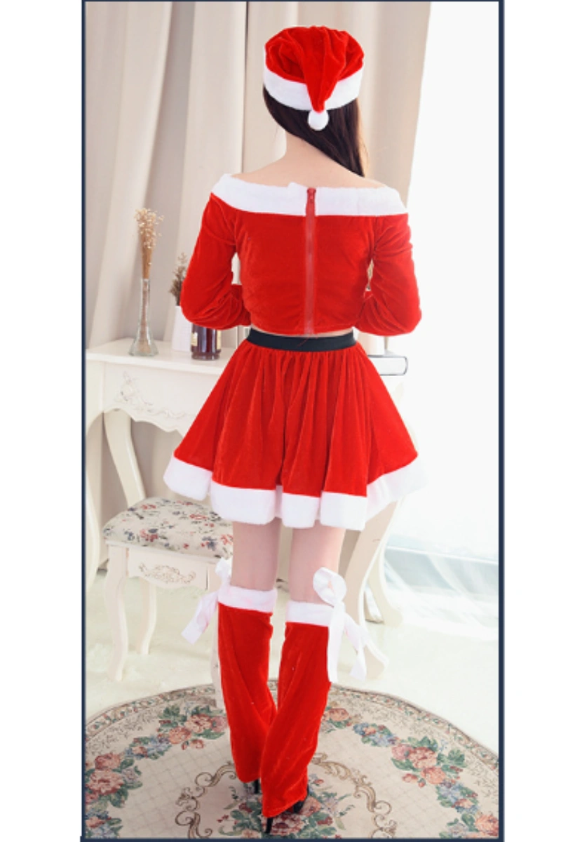 Alt Text:Red santa cosplay lingerie set with white fur trim and festive holiday design
