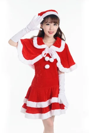 Alt Text：Santa romper for women with layered skirt and white trim