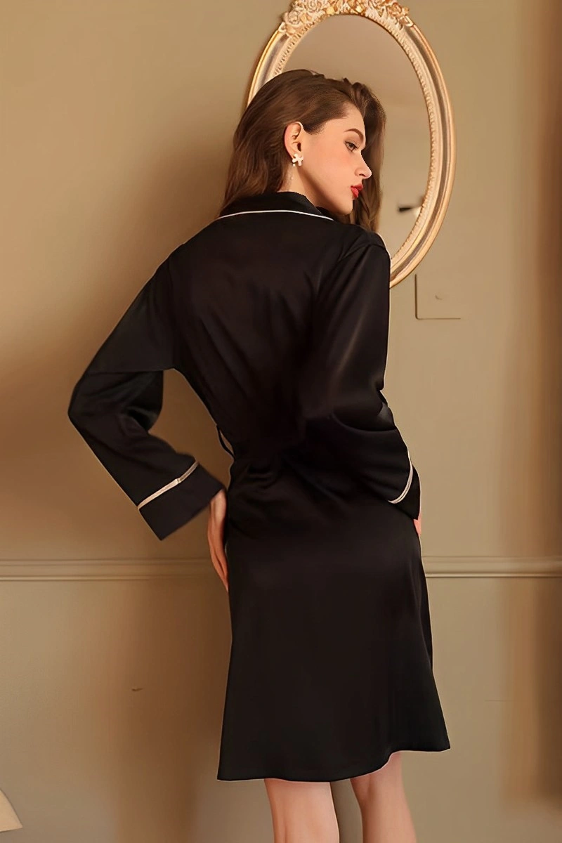 alt text: Sexy Lace Nightgown bulk back look in pure black satin