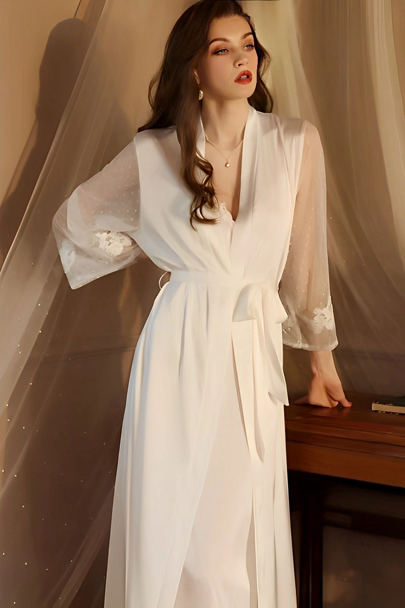 Alt text:Short Sexy Nightgown bulk in white with matching sheer robe