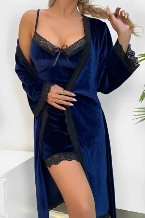 custom Sexy Lace Nightgown set including robe, camisole, and shorts