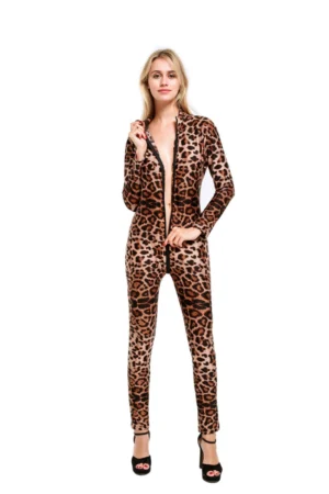 Alt text: Full length wholesale animal print lingerie set with slim fit style
