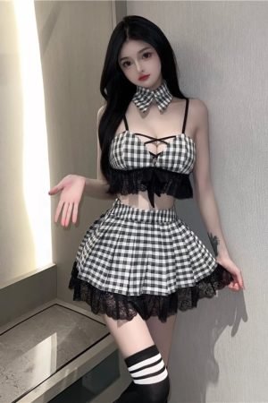 jk plaid skirt sexy student uniform 239