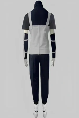 Anime Ninja Costume back view with gray vest, zipper closure, black pants, and arm accessories.