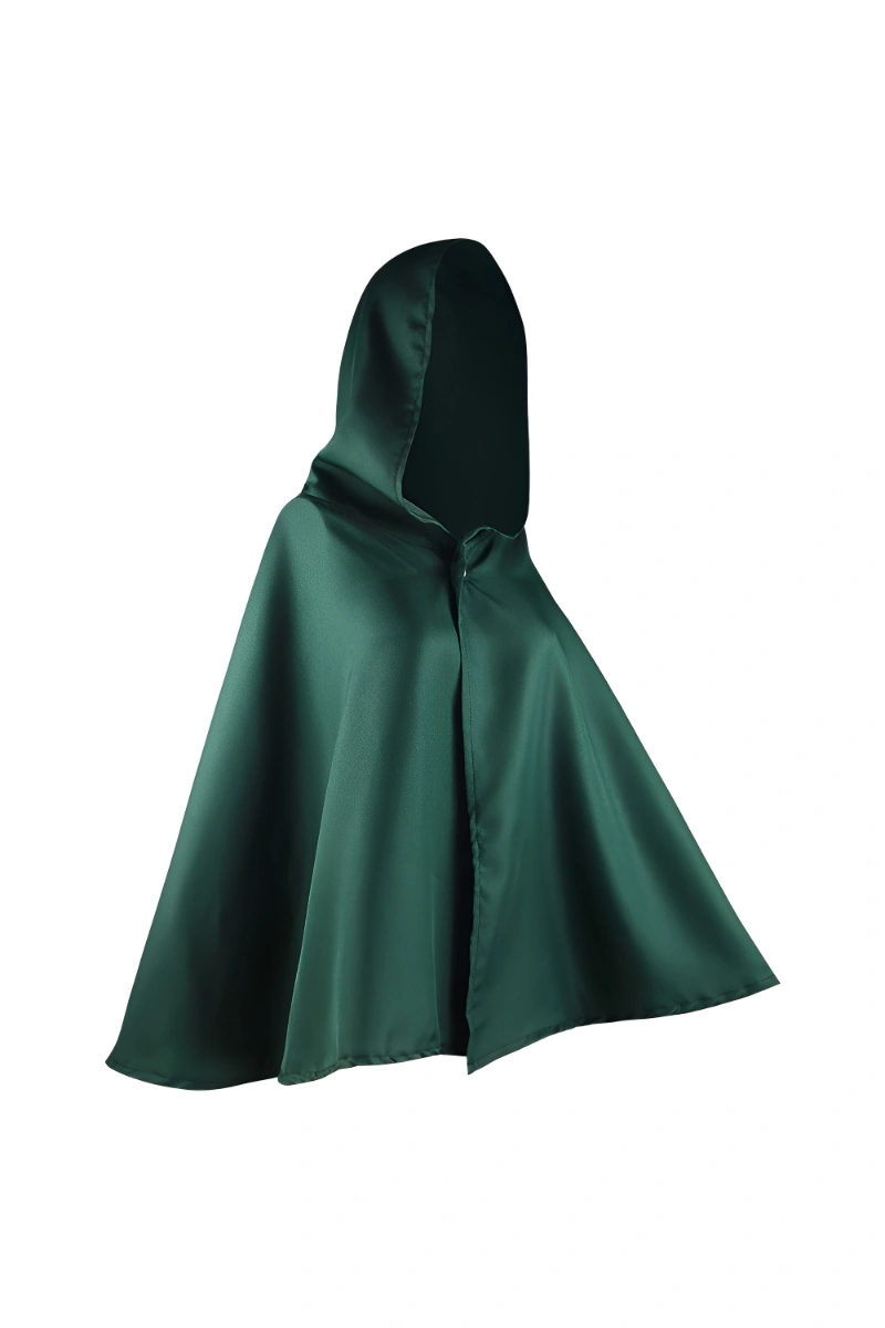 Green hooded Attack on Titan Survey Corps Cloak without emblem, displayed from a side angle.