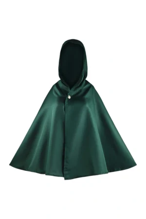 Front view of a green Attack on Titan Survey Corps Cloak with hood, closed with a button.