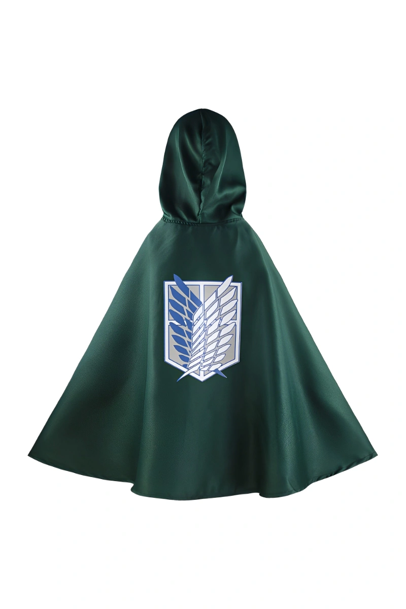 Green Attack on Titan Survey Corps Cloak featuring the Wings of Freedom emblem on the back.