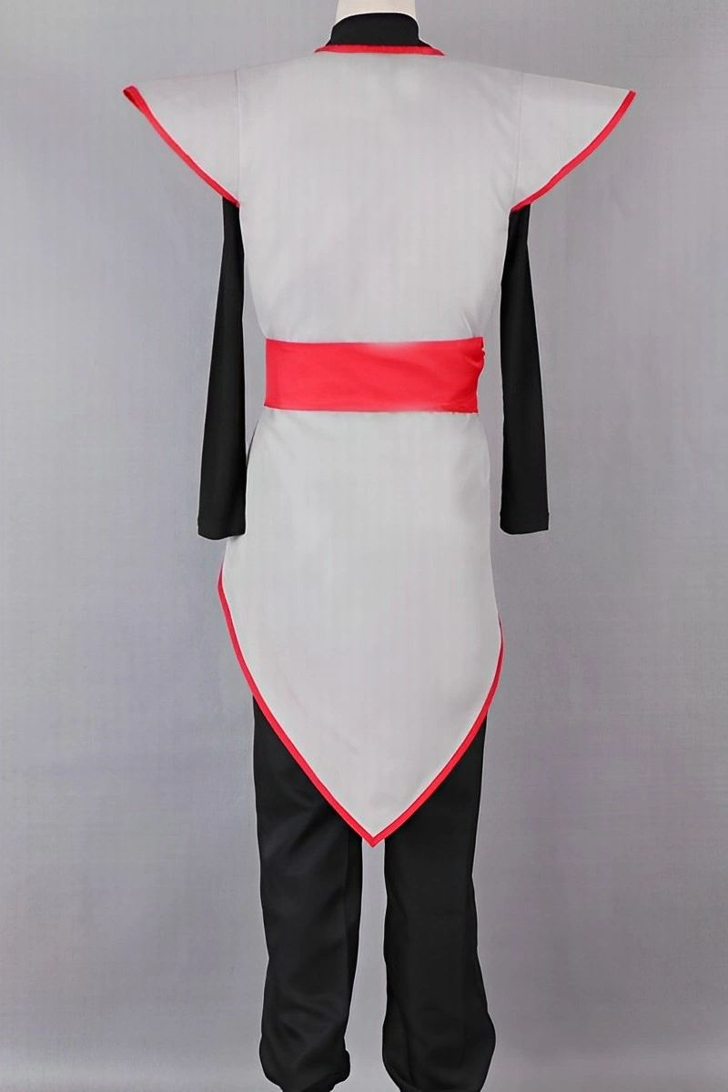 Back view of Naruto ANBU Cosplay Costume showcasing gray tunic, red waistband, and long black sleeves