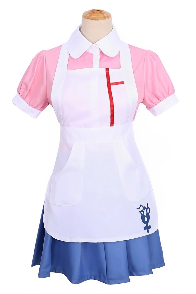 Front view of Pink and Blue Maid Costume, showcasing apron with symbol design