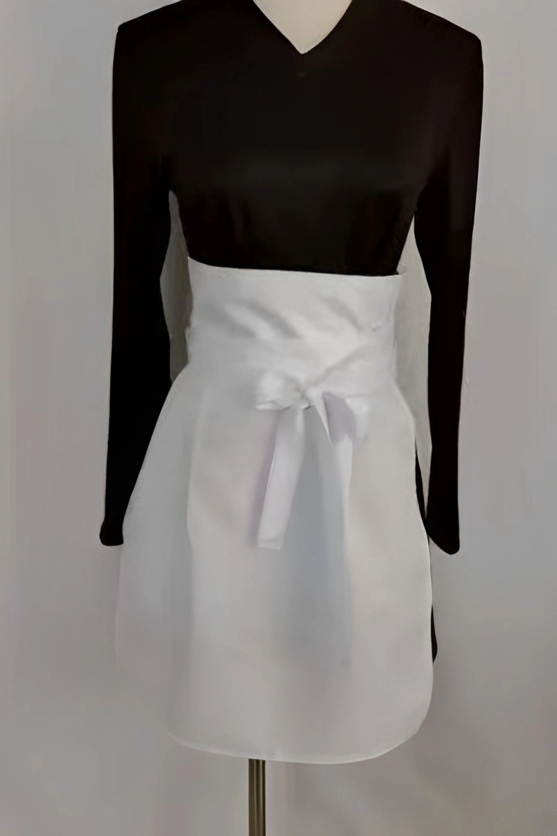 Sexy Maid Costume with a black long-sleeve top and a white waist apron tied neatly in front, great for B2B wholesale supply.