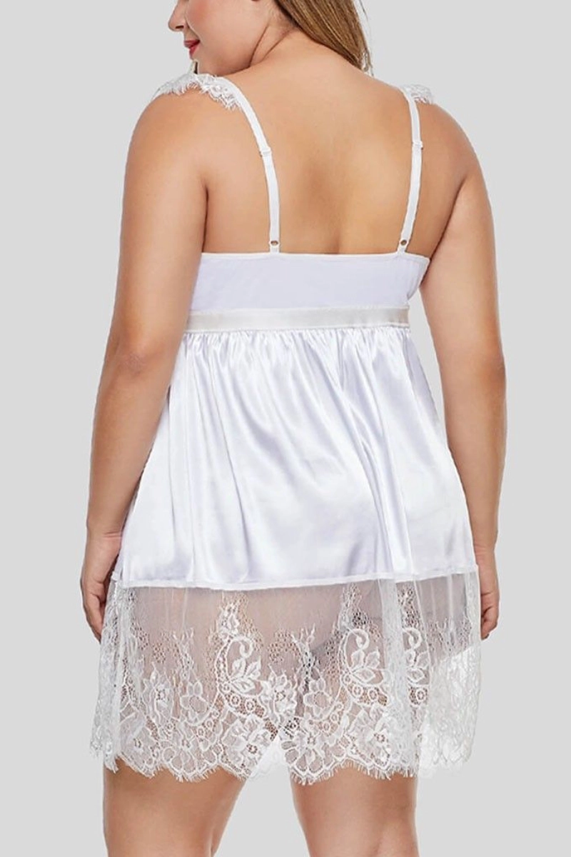 Back design of white b2b Lace Pajamas lingerie set with adjustable straps
