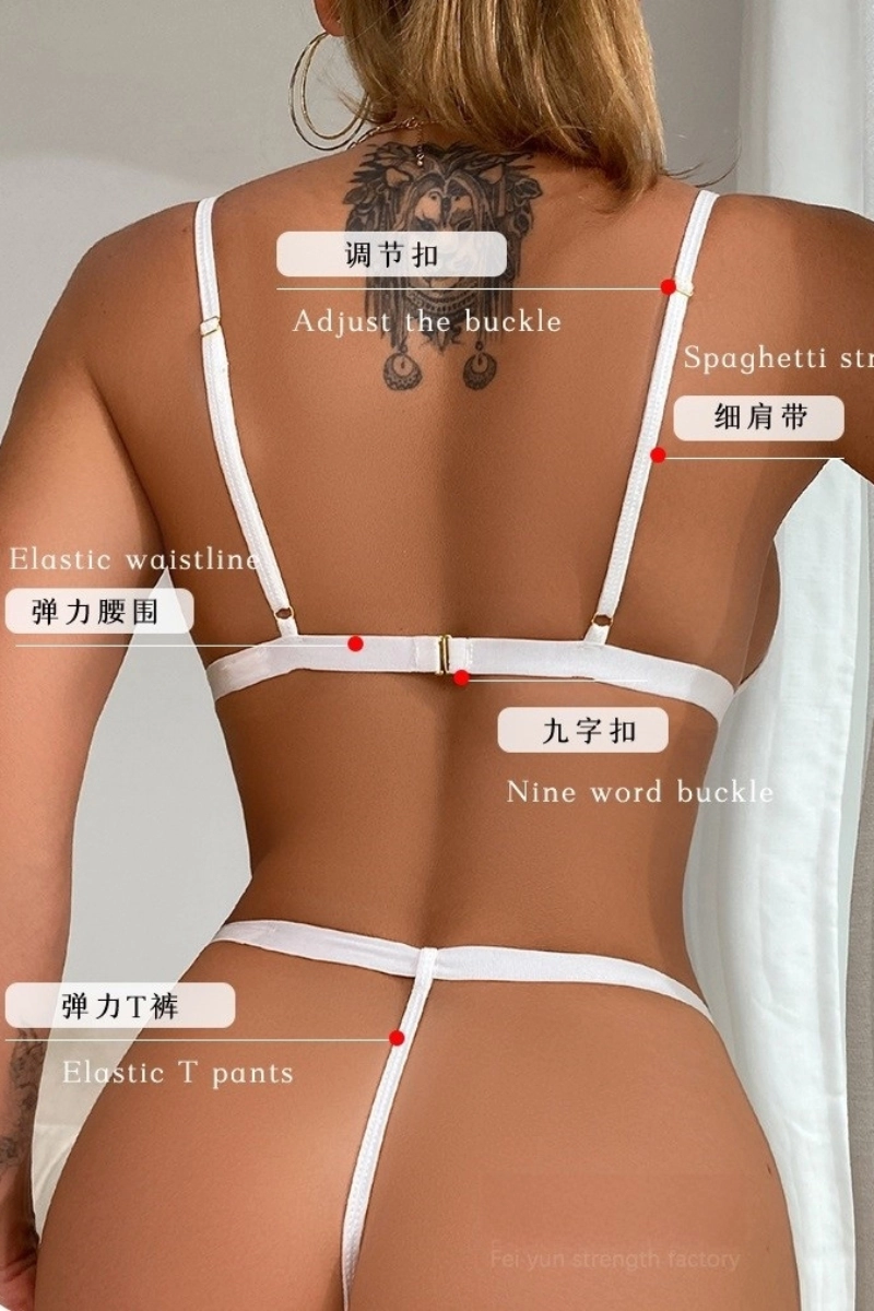 Alt Text:Back view of oem white Lace Pajamas with adjustable straps and elastic fit