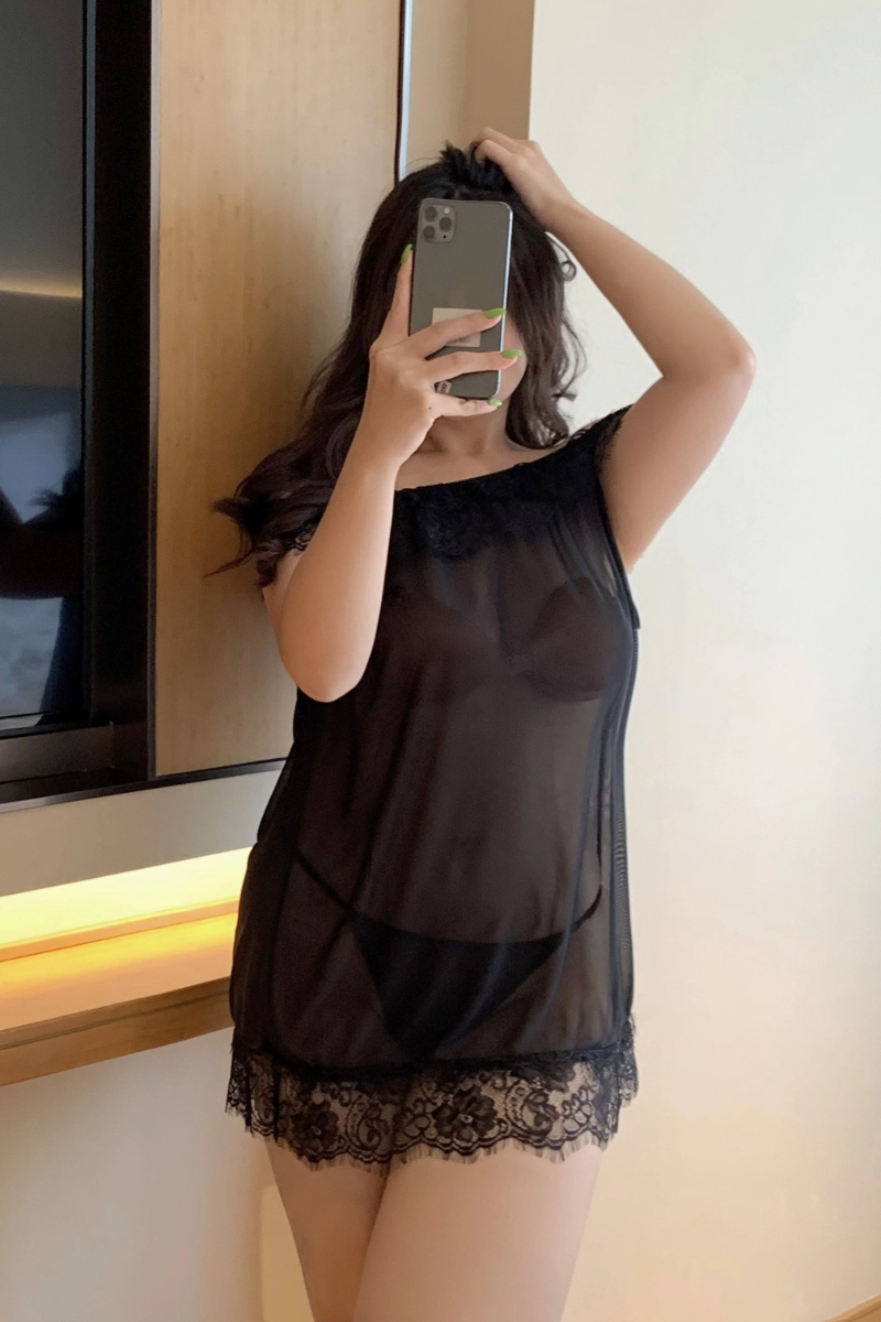 custom sheer Lace Pajamas styled with round neckline and sheer body