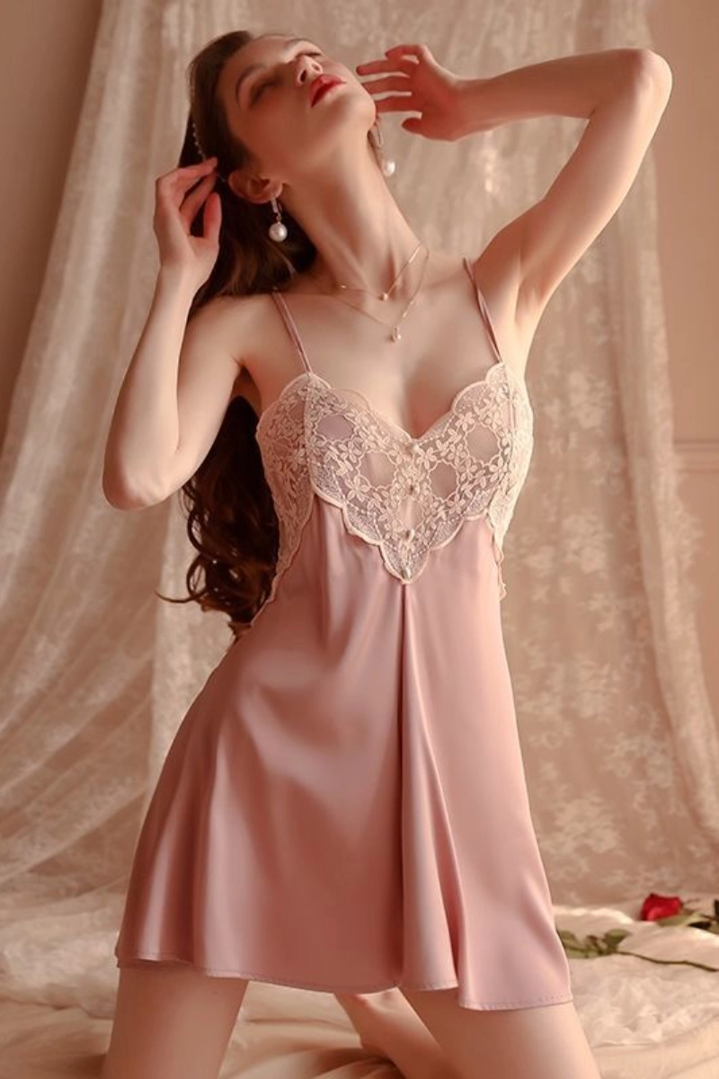 Alt:Rose gold b2b historical victorian lace pajamas with embroidered lace detailing