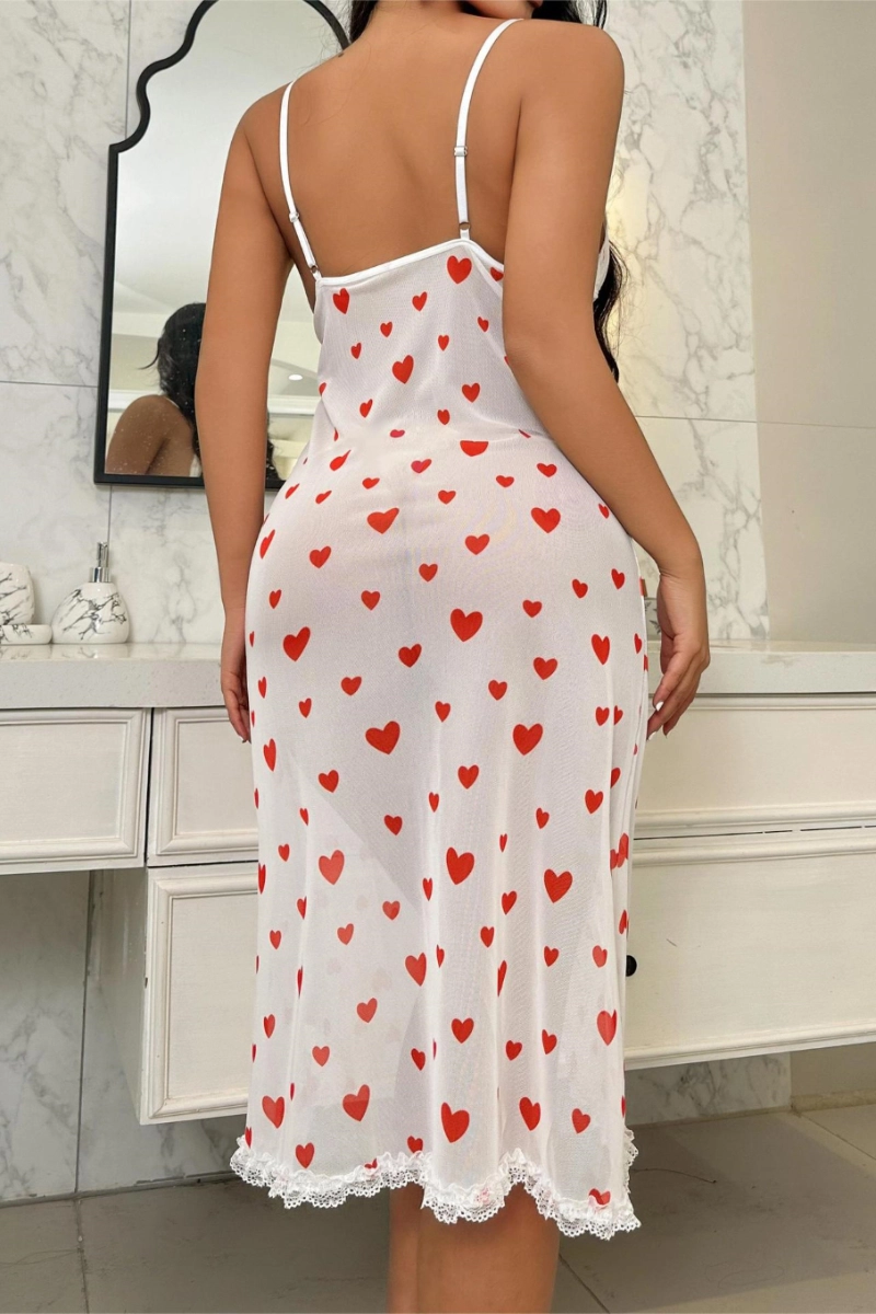 Alt Text:bulk Victorian lace pajama with sheer mesh and heart pattern from back