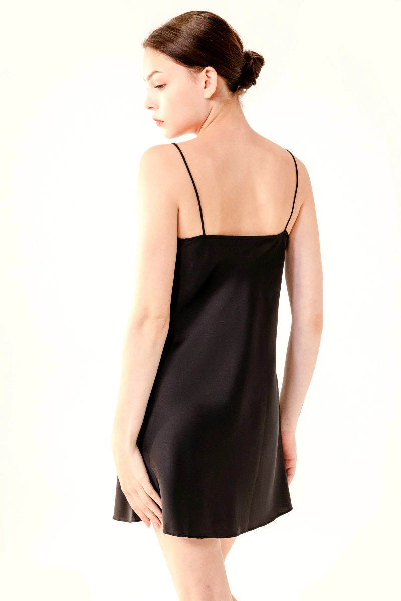 Back design of black wholesale lace wrap pajamas with clean cut