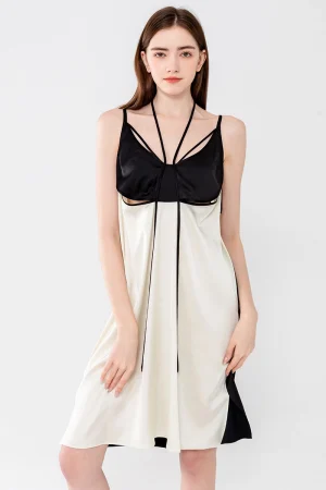 Bulk long lace ladies pajamas with black top and flowing white body