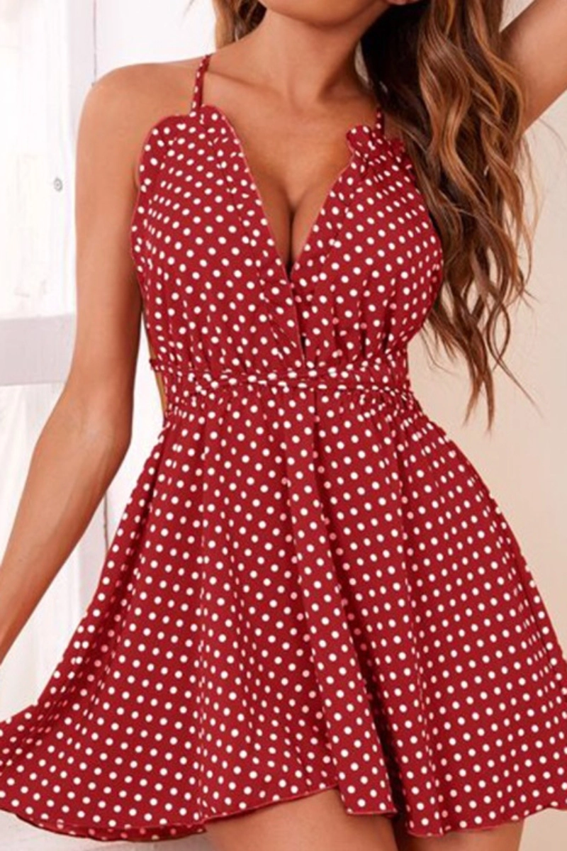 Alt: Custom lace Pajamas with sleeves in red with white polka dots