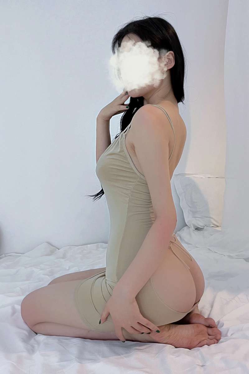 Beige bodycon custom lace top nightgown showcasing open-back curve fit
