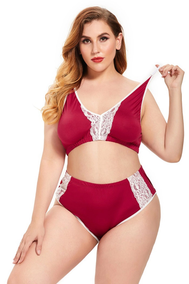 custom stretch lace Pajamas in red with lace panel and plus-size cut