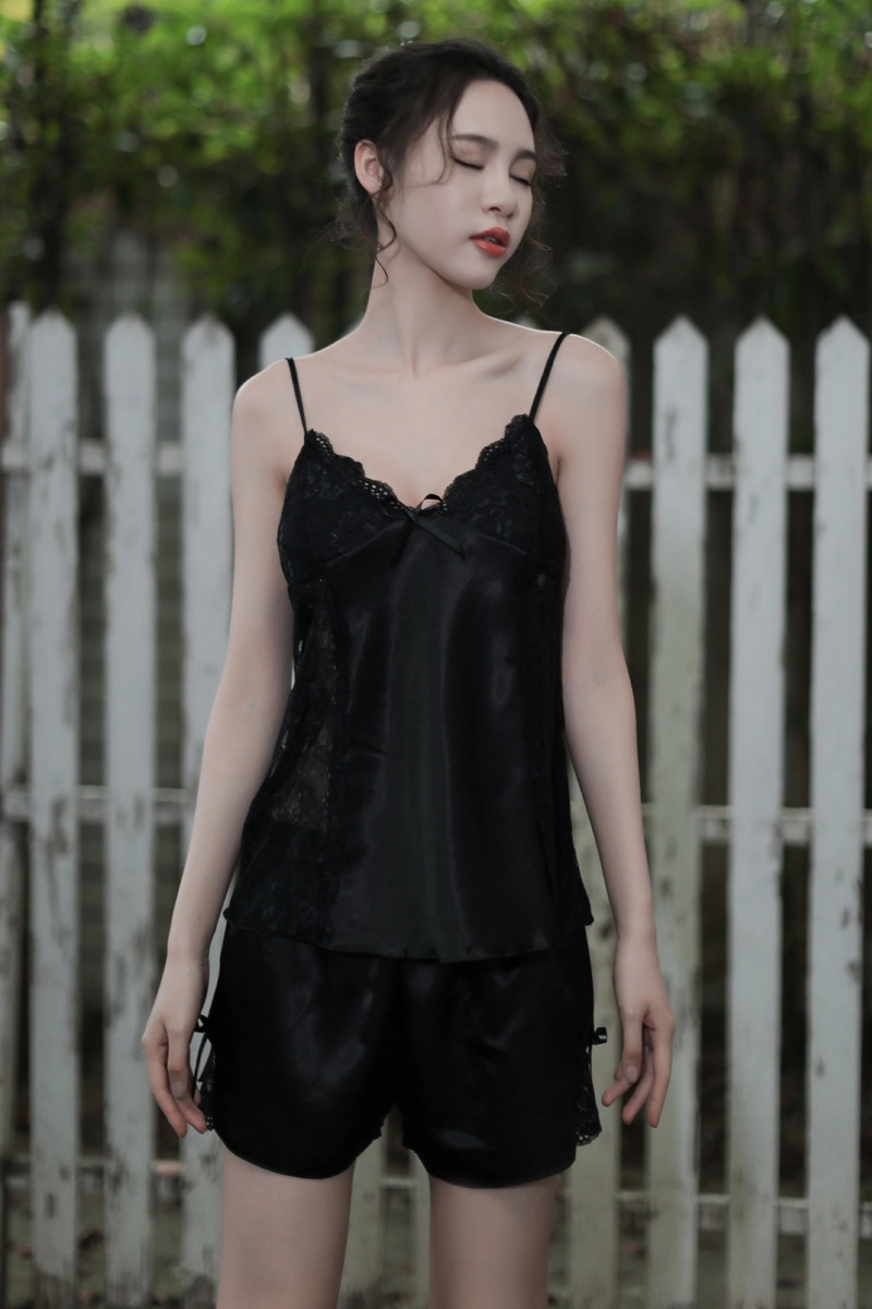 Alt:Seductive deep V satin wholesale babydoll Pajamas lace outfit