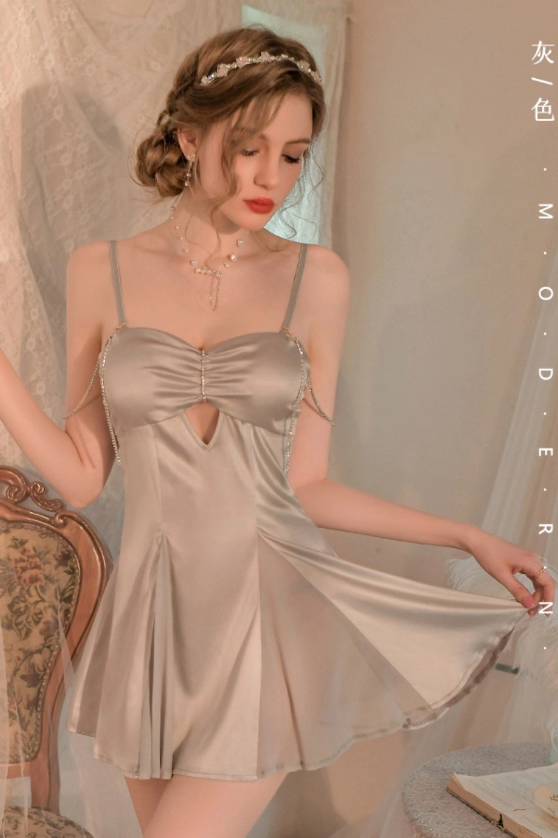 Alt:Gray bulk lace Pajamas torrid with sleek satin and delicate straps