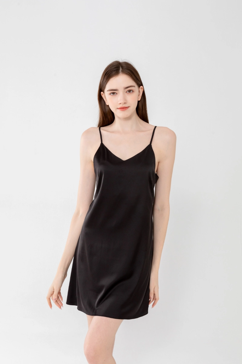 Alt Text:OEM lace ladies pajama in classic black for a sleek look