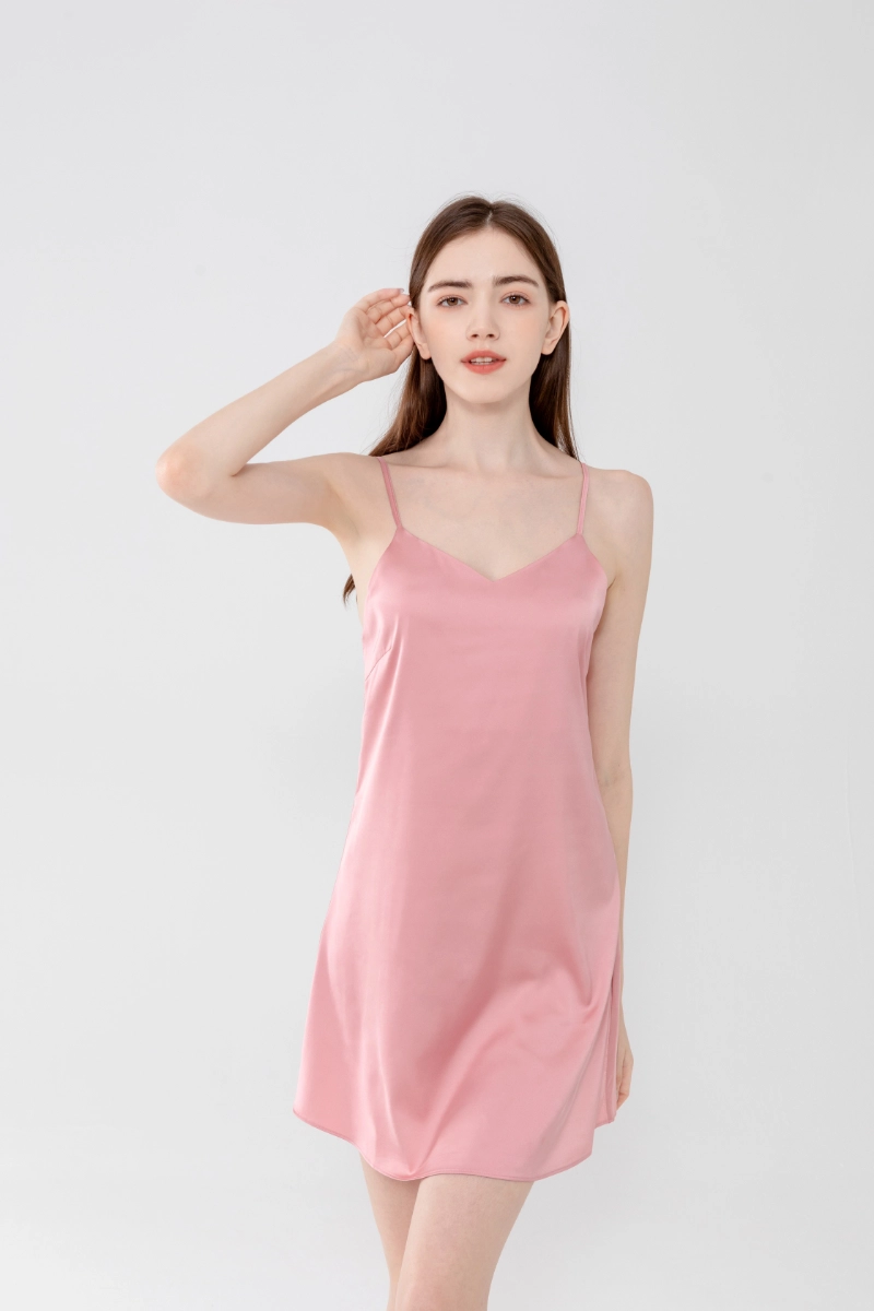OEM lace ladies pajama in soft pink with minimalist design