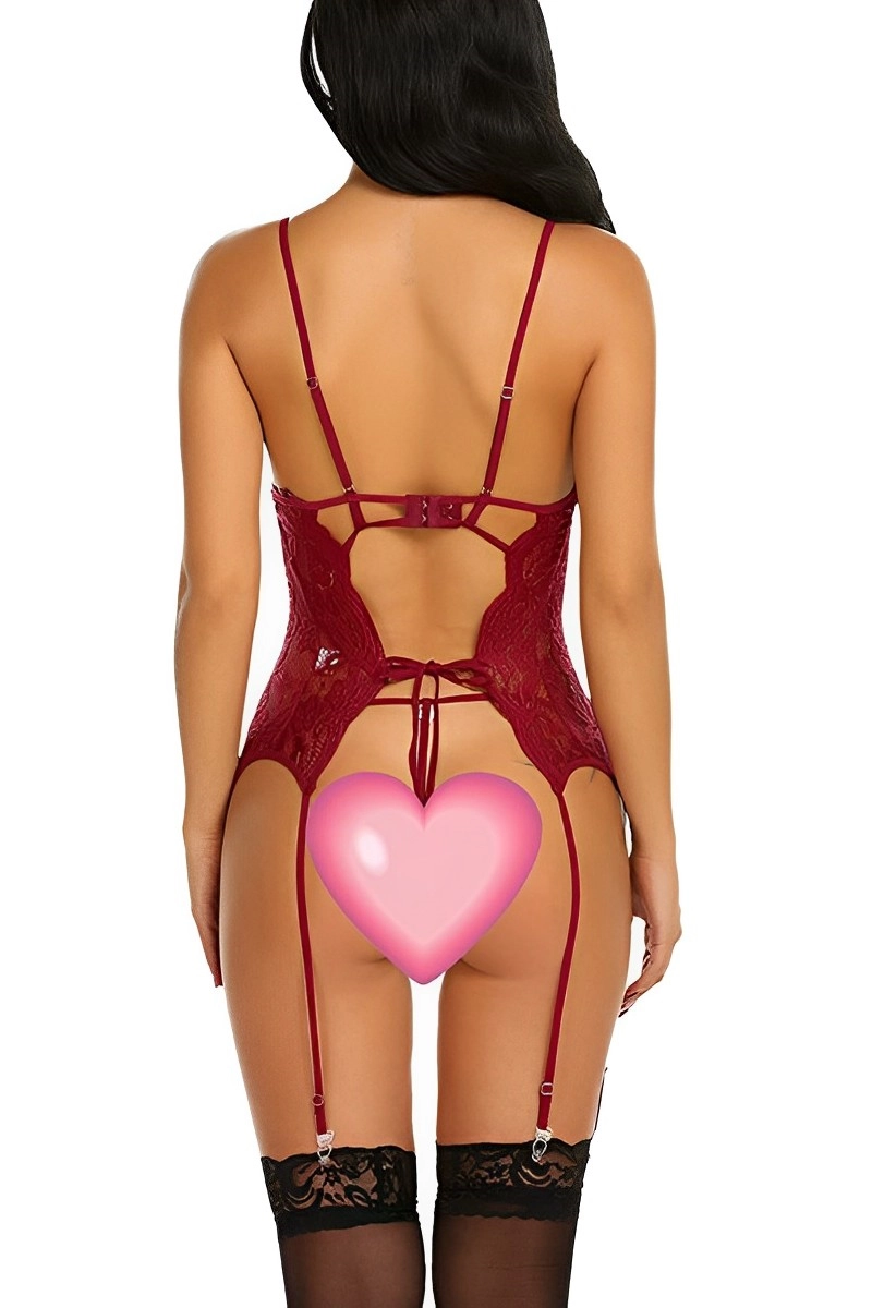 OEM lace Pajamas short red set with floral lace and straps