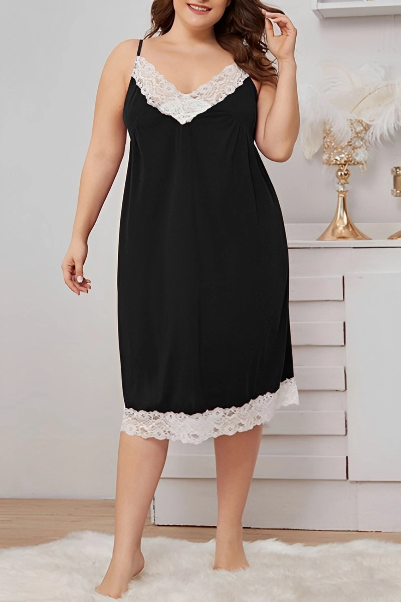 Black oem stretch lace bodice Pajamas featuring soft white lace edges