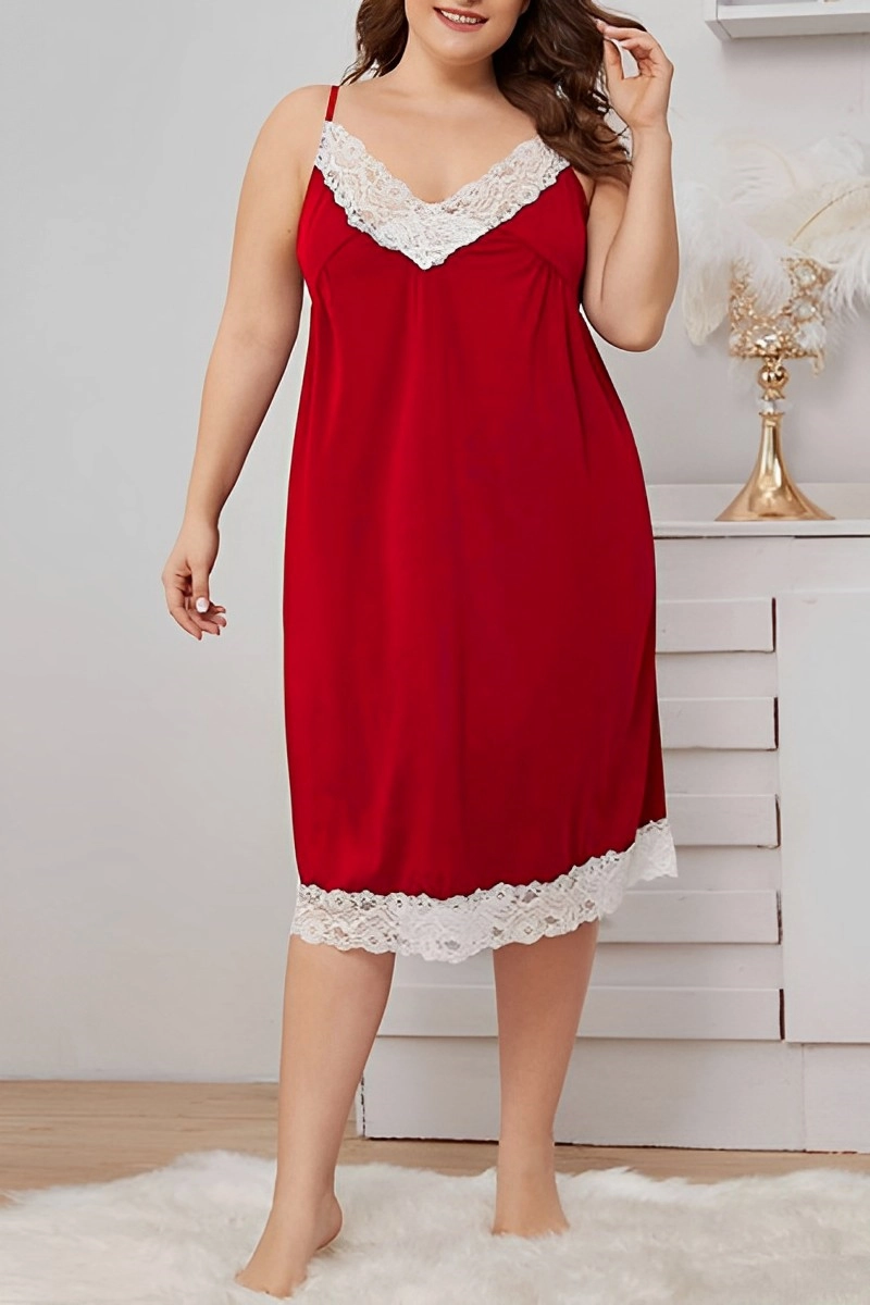 Classic red oem stretch lace bodice Pajamas with delicate lace accents