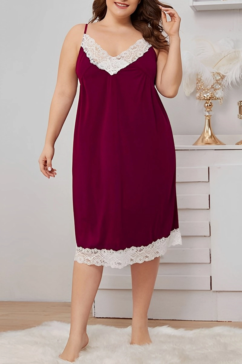 Wine red oem stretch lace bodice Pajamas designed for comfort and elegance