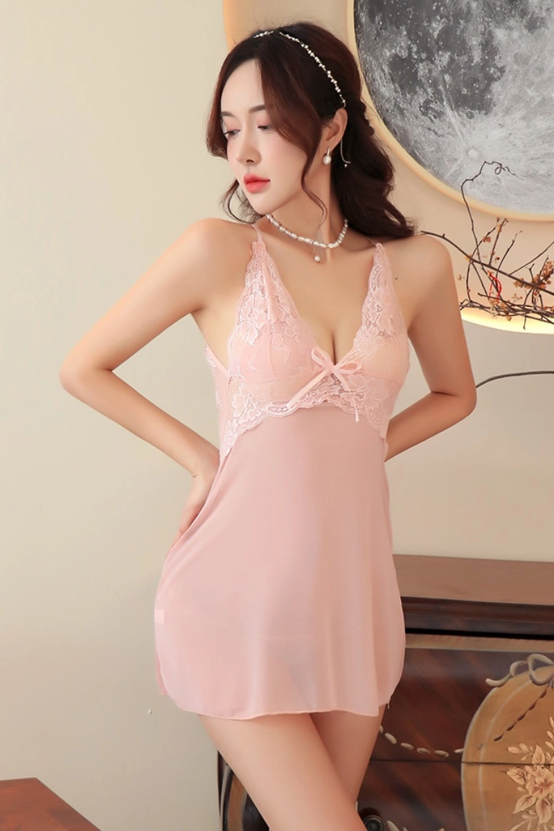 Alt: Delicate pink wholesale vintage lace bodice Pajamas set