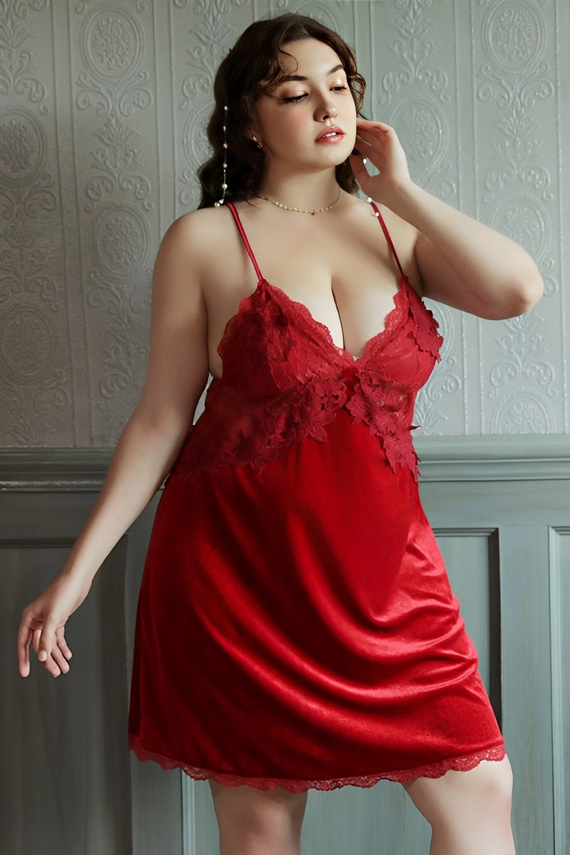 Alt Text:red wholesale lace top nightgown in satin finish