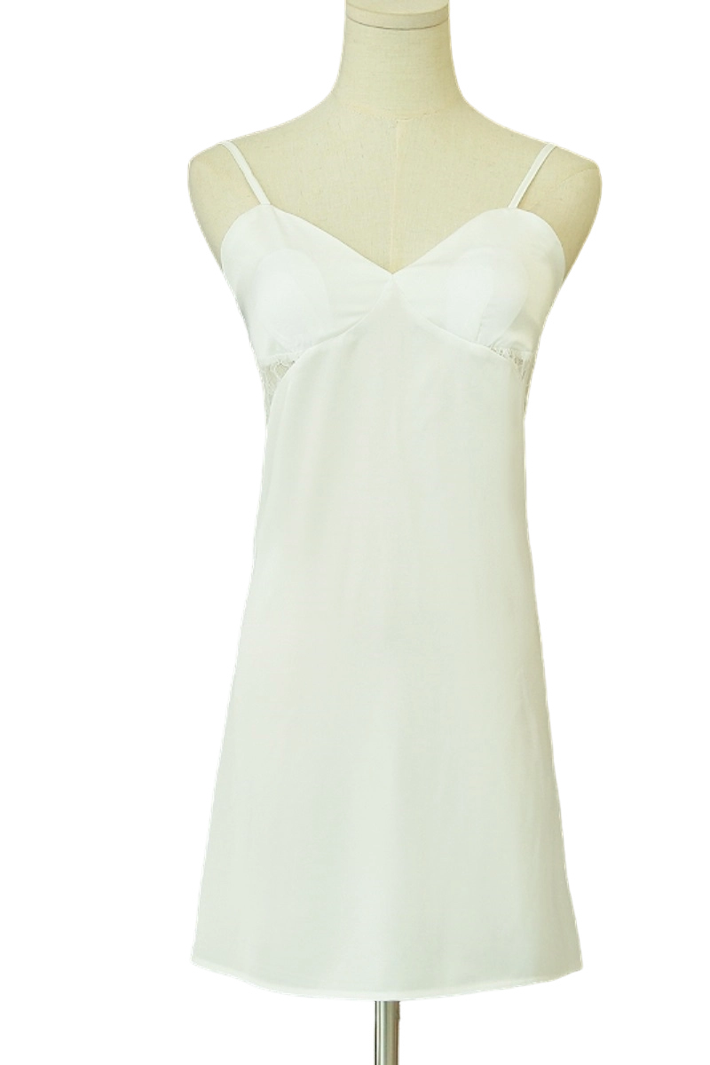 Alt:White wholesale lace ladies pajama featuring soft straps and satin finish