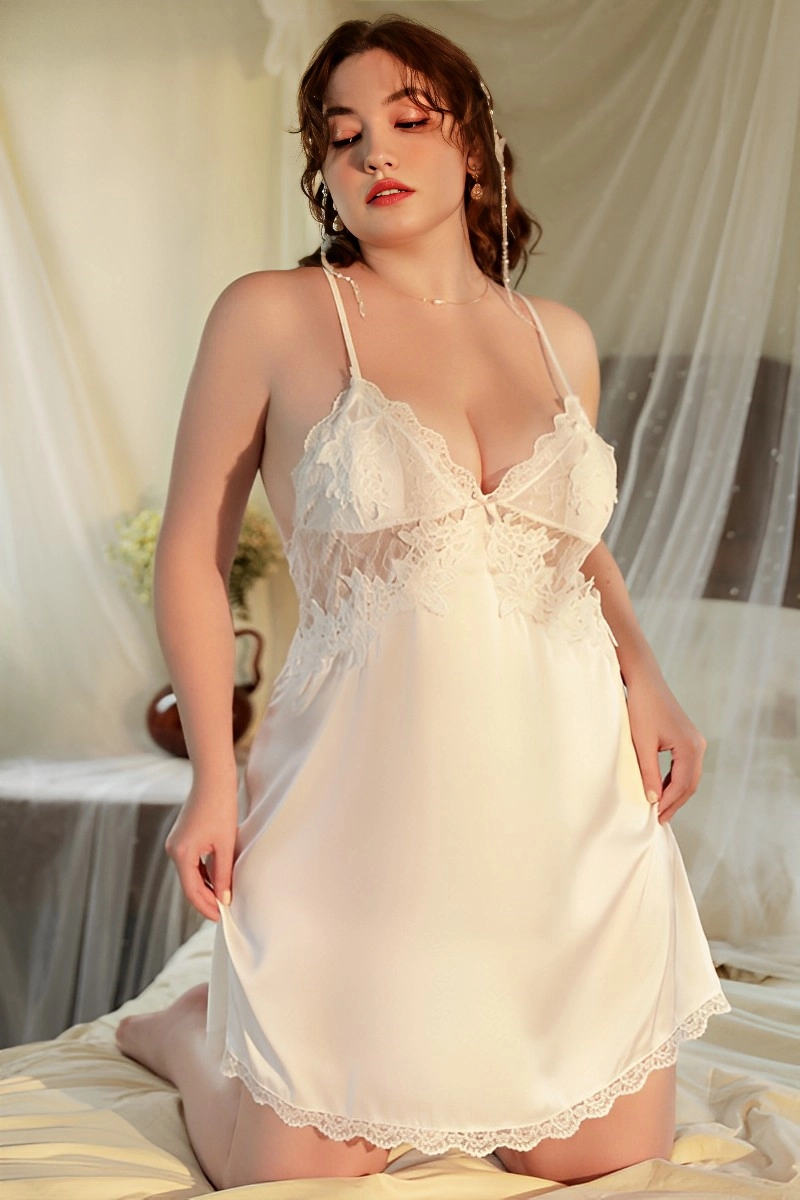 Alt Text:white wholesale lace top nightgown for plus size women